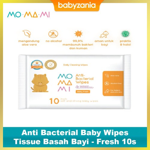 Momami Anti Bacterial Baby Wipes Tissue Basah Bayi - Fresh 10 Sheet